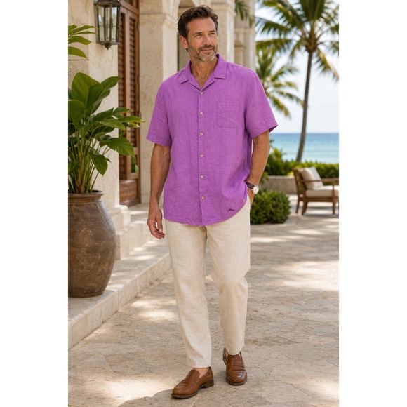 Tommy Bahama Other - Tommy Bahama Shirt Mens XXL Purple 100% Linen Short Sleeve Button Down Camp